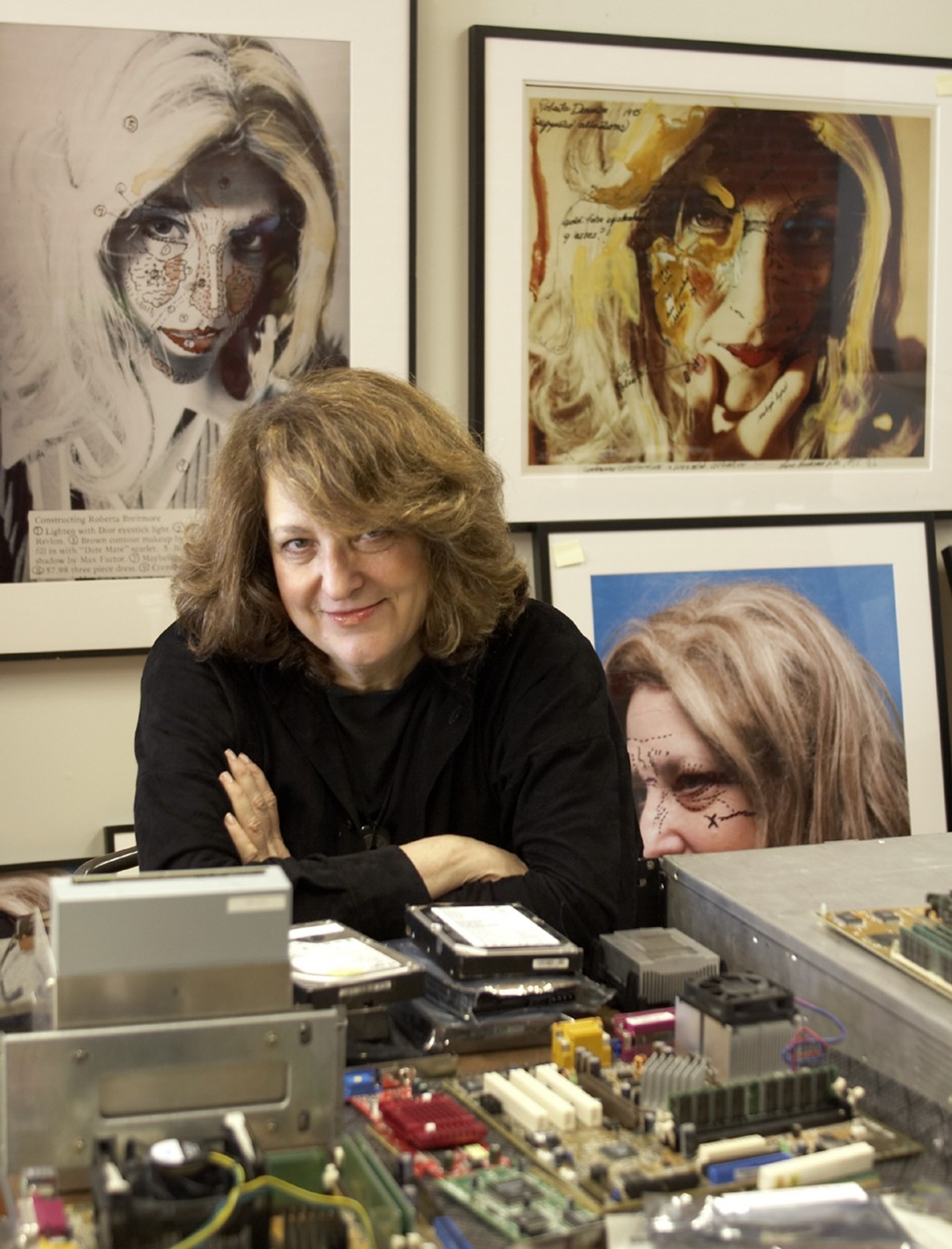 Portrait of Lynn Hershman Leeson in her studio