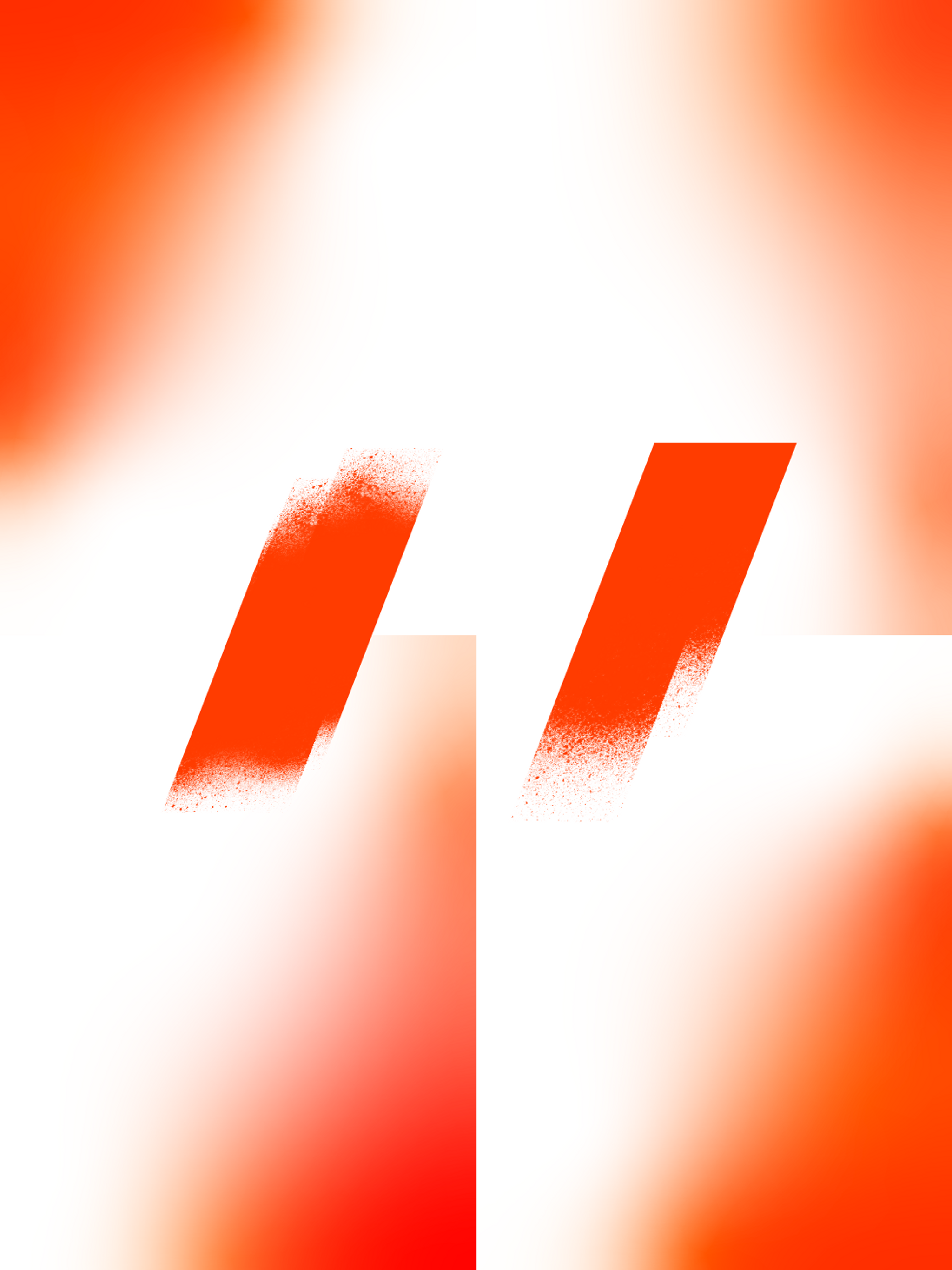 An abstract image of orange, red, and white color gradients. The image is divided into four rectangles that form one large, vertically oriented rectangular composition. At the center are two vertical parallelograms, leaning to the right.