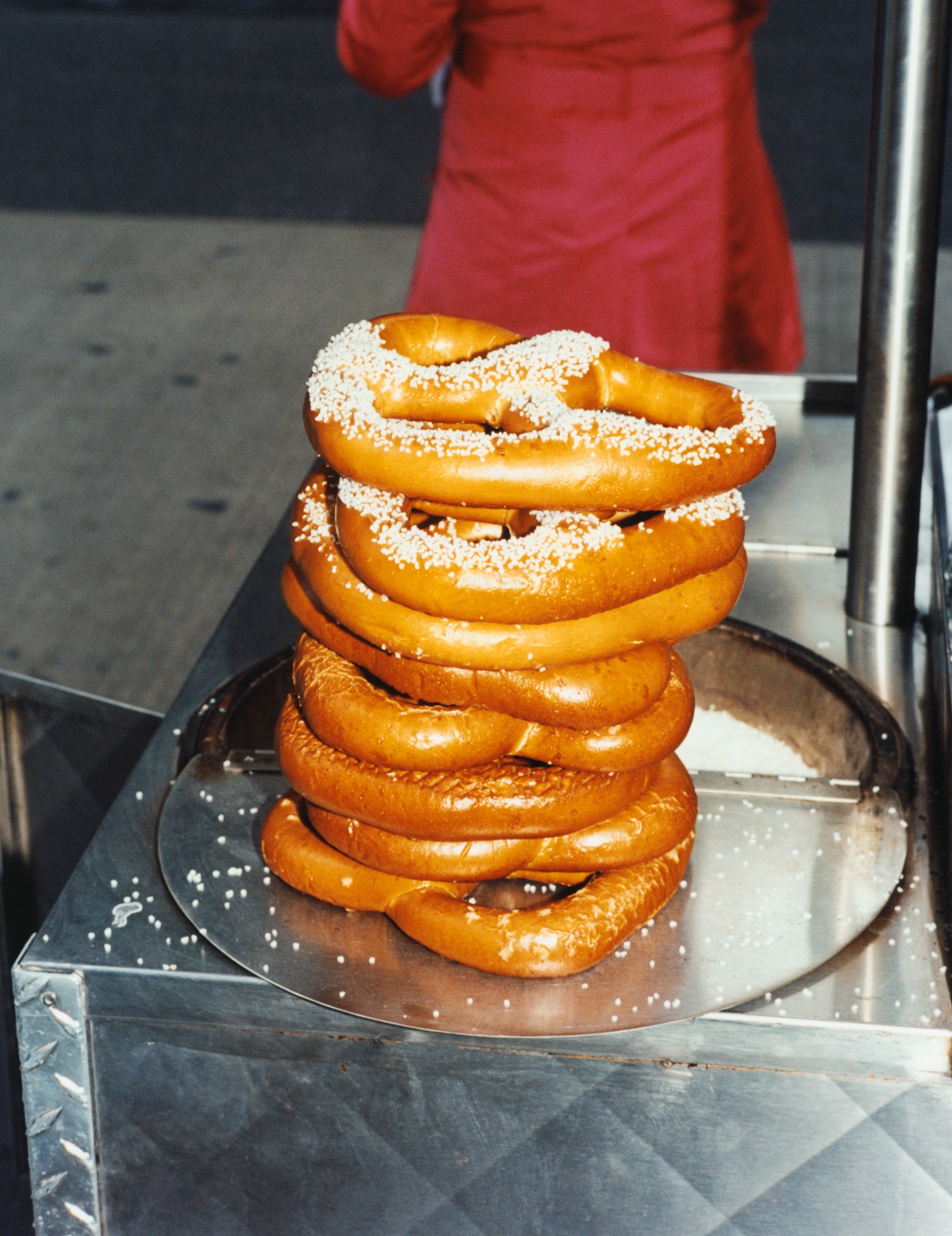 A stack of brown pretzels coated with sugar