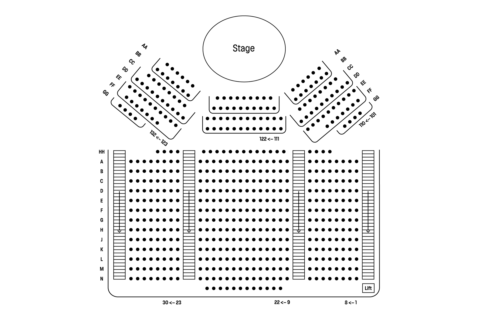 A seat map of the theater for King Lear